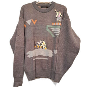 Pagliano Vintage Grandpa Sweater Gray Acrylic/Wool Embroidered Geometric sz M